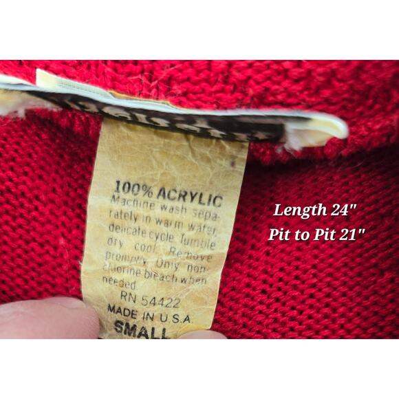 Vintage 80's Kenneth Too Red Snowflake Christmas Knit Sweater USA Small - Picture 5 of 7